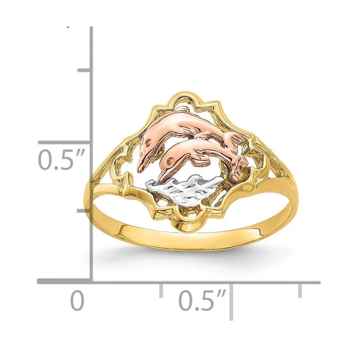 14K Yellow and Rose Gold WRhodium Double Dolphin Ring Goldia Rings
