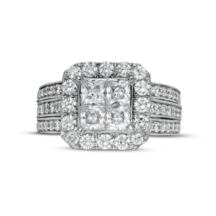 25 CT TW PrincessCut Quad Natural Diamond Frame Antique VintageStyle Bridal Engagement Ring Set in Solid 14K White Gold Goldia Rings 25 CT TW PrincessCut Quad Natural Diamond Frame Antique VintageStyle Bridal Engagement Ring Set in Solid 14K White Gold Goldia Rings