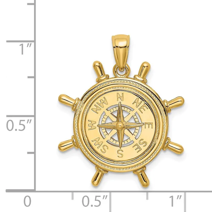 Goldia Charm Necklaces 14k Yellow Gold Ships Wheel WNautical Compass Charm