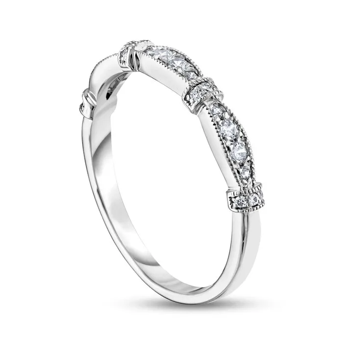 Goldia Rings 020 CT TW Natural Diamond Alternating Collar Antique VintageStyle Stackable Band in Solid 14K White Gold Goldia Rings 020 CT TW Natural Diamond Alternating Collar Antique VintageStyle Stackable Band in Solid 14K White Gold