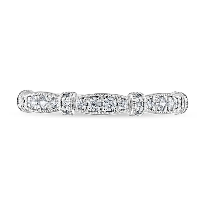 Goldia Rings 020 CT TW Natural Diamond Alternating Collar Antique VintageStyle Stackable Band in Solid 14K White Gold Goldia Rings 020 CT TW Natural Diamond Alternating Collar Antique VintageStyle Stackable Band in Solid 14K White Gold