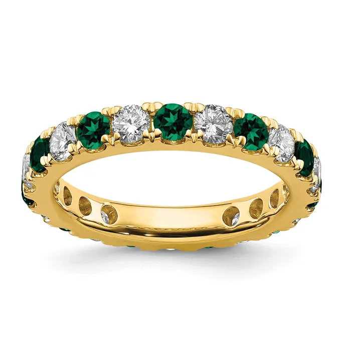 Goldia Rings 14k Yellow Gold 1 Ct Lab Grown Diamond VSSI G and Lab Created Emerald Eternity Band Ring Goldia Rings 14k Yellow Gold 1 Ct Lab Grown Diamond VSSI G and Lab Created Emerald Eternity Band Ring