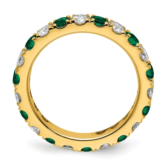 Goldia Rings 14k Yellow Gold 1 Ct Lab Grown Diamond VSSI G and Lab Created Emerald Eternity Band Ring