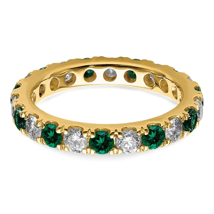 Goldia Rings 14k Yellow Gold 1 Ct Lab Grown Diamond VSSI G and Lab Created Emerald Eternity Band Ring