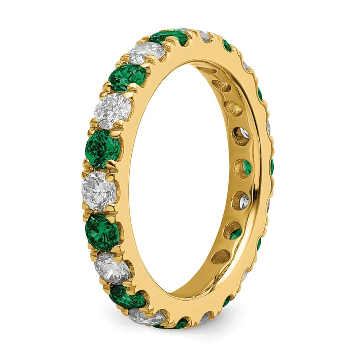 Goldia Rings 14k Yellow Gold 1 Ct Lab Grown Diamond VSSI G and Lab Created Emerald Eternity Band Ring