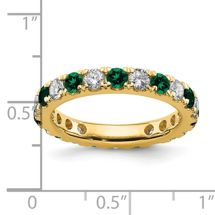 Goldia Rings 14k Yellow Gold 1 Ct Lab Grown Diamond VSSI G and Lab Created Emerald Eternity Band Ring