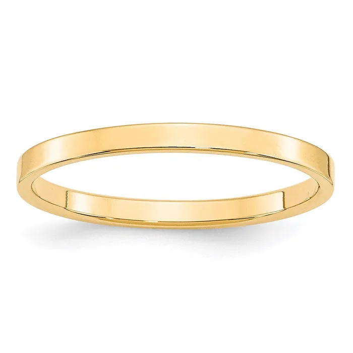 Goldia Rings Solid 14K Yellow Gold 2mm Light Weight Flat MensWomens Wedding Band Ring Size 125