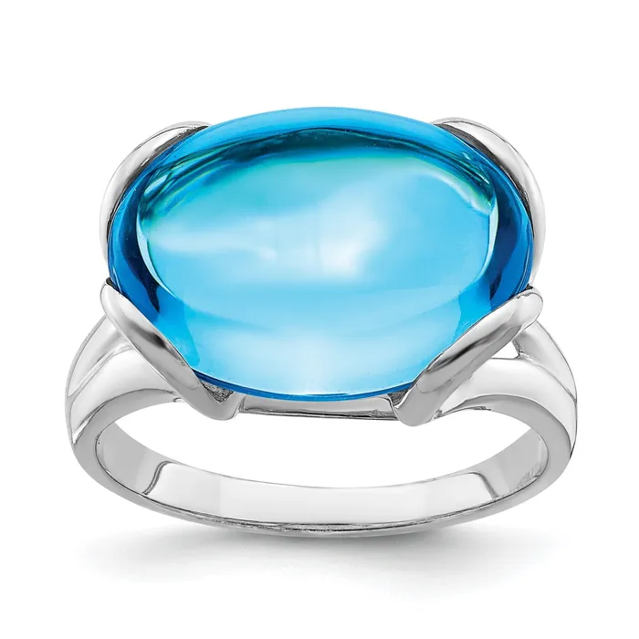 Goldia Rings Sterling Silver Rhodium Oval Blue Topaz Gemstone Birthstone Ring Fine Jewelry Gift for Her Goldia Rings Sterling Silver Rhodium Oval Blue Topaz Gemstone Birthstone Ring Fine Jewelry Gift for Her