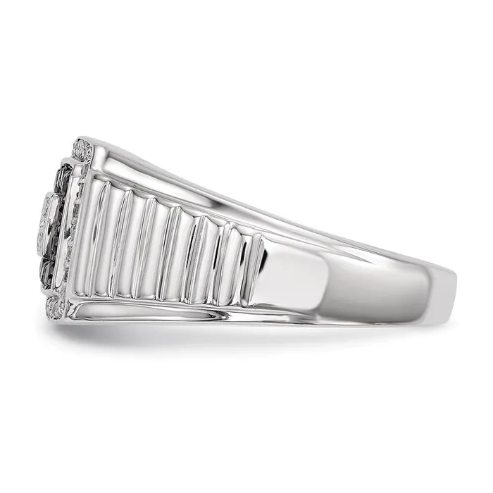 Goldia Rings Sterling Silver Rhodium Plated Black and White Diamond Mens Ring