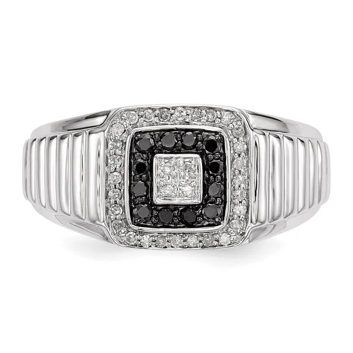 Goldia Rings Sterling Silver Rhodium Plated Black and White Diamond Mens Ring