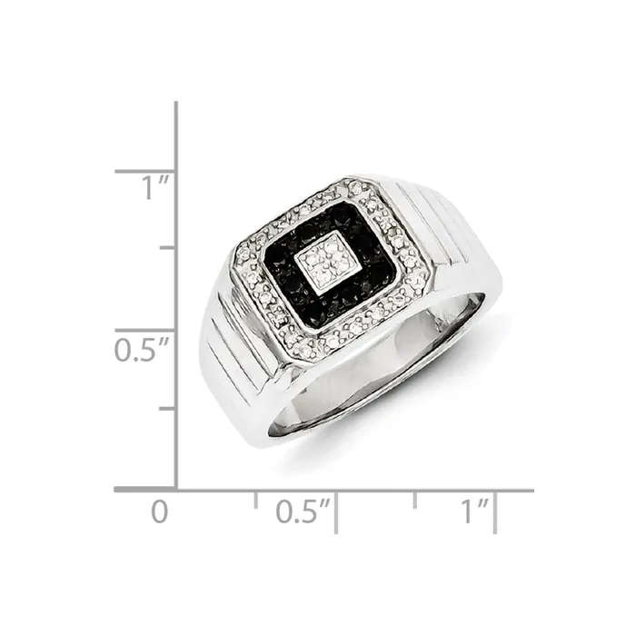 Goldia Rings Sterling Silver Rhodium Plated Black and White Diamond Mens Ring