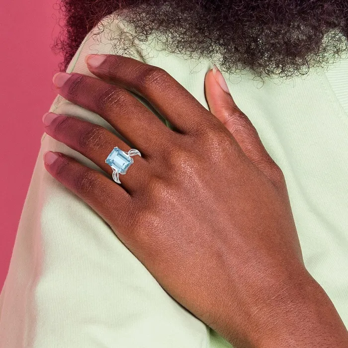 Goldia Rings Sterling Silver Rhodium Sky Blue Topaz Ring
