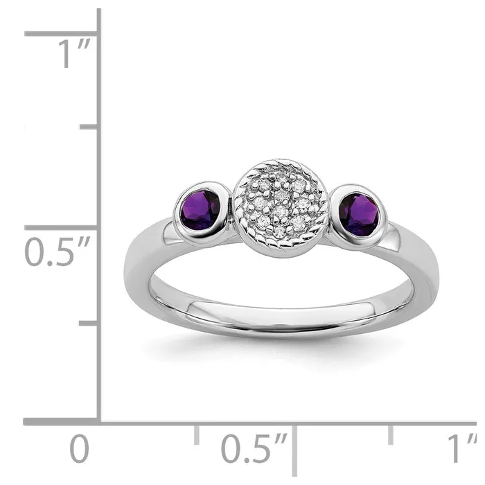 Goldia Sterling Silver Stackable Expressions Dbl Round Amethyst u0026 Dia Ring Rings