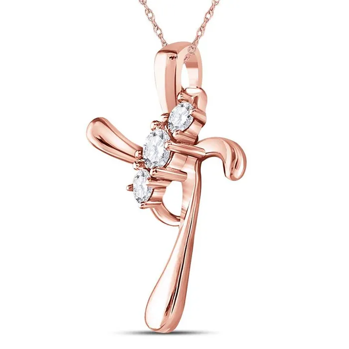 Necklaces gndatlanta 14kt Rose Gold Round Diamond 3Stone Cross Pendant 18 Cttw