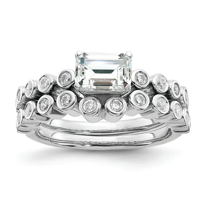 Rings Goldia 100ct CZ Solid Real 14k White East West 1ct Emerald Eng Dia Ring