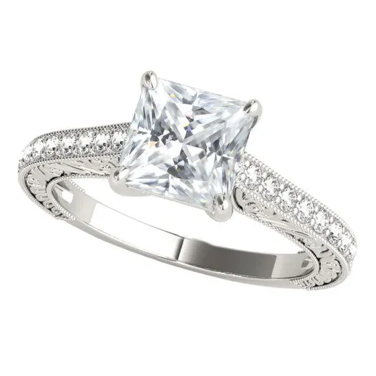 Rings JMS always Original Maulijewels 150 Carat Princess Cut Moissanite And Natural Round White Diamond Engagement Womens Rings In 10K White Gold Rings JMS always Original Maulijewels 150 Carat Princess Cut Moissanite And Natural Round White Diamond Engagement Womens Rings In 10K White Gold