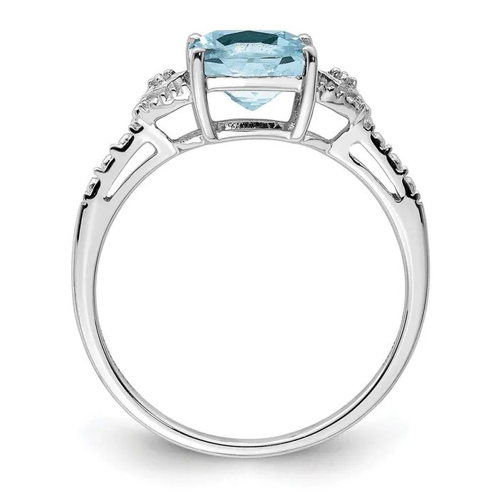 Rings Sterling Silver Rhodium Plated Diamond and Aquamarine Ring Goldia