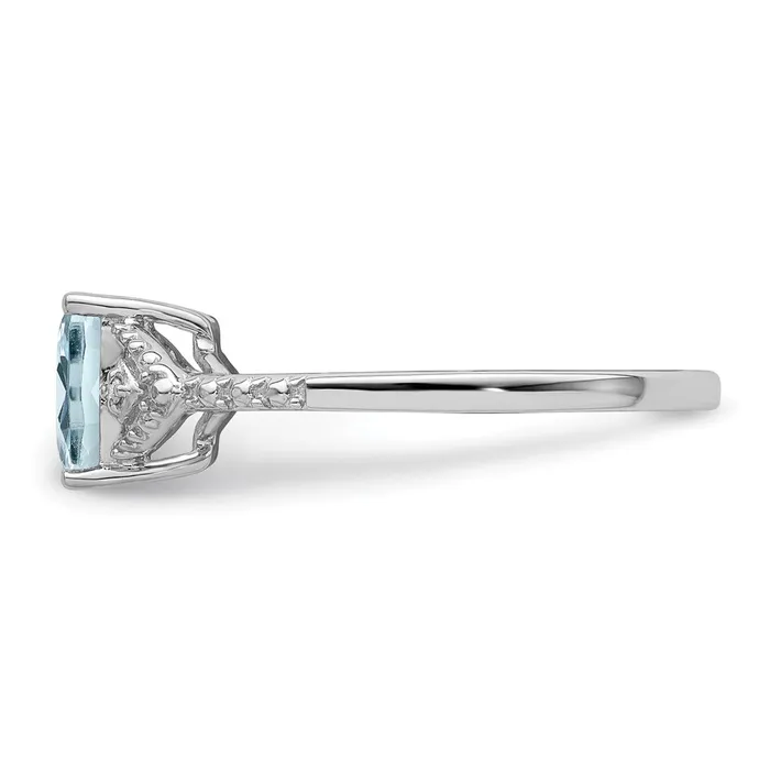 Rings Sterling Silver Rhodium Plated Diamond and Aquamarine Ring Goldia