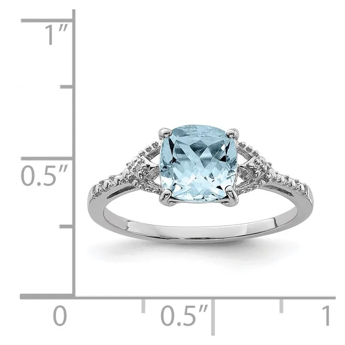 Rings Sterling Silver Rhodium Plated Diamond and Aquamarine Ring Goldia