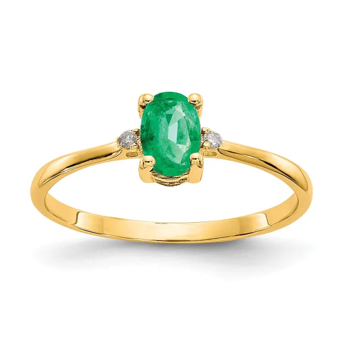 Solid 14k Yellow Gold Simulated CZ Emerald Birthstone Ring Goldia Rings