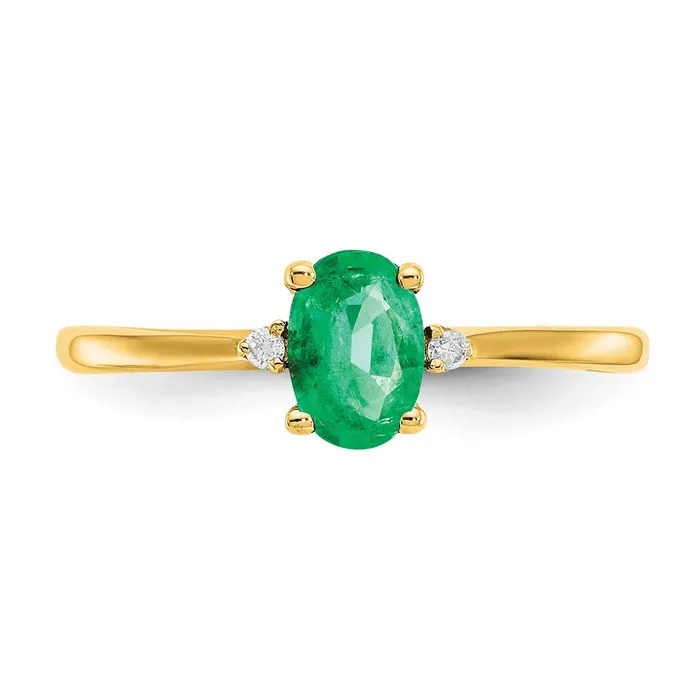 Solid 14k Yellow Gold Simulated CZ Emerald Birthstone Ring Goldia Rings