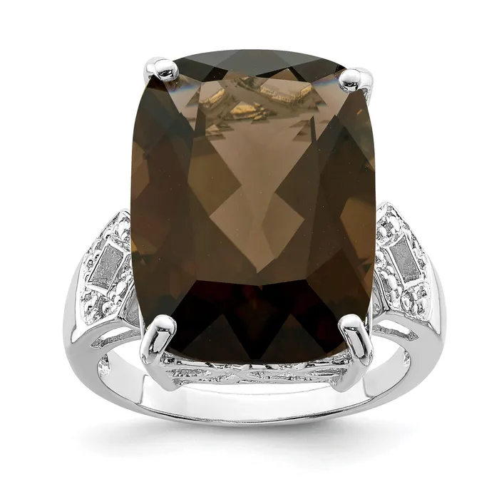 Sterling Silver Rhodium Smoky Quartz u0026 Natural Diamond Gemstone Birthstone Ring Fine Jewelry Gift for Her Goldia Rings Sterling Silver Rhodium Smoky Quartz u0026 Natural Diamond Gemstone Birthstone Ring Fine Jewelry Gift for Her Goldia Rings