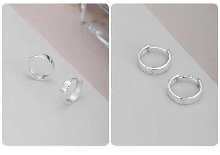925 Silver Simple Polished Wide Circle Silver Huggie Earrings Trendolla Jewelry Earrings