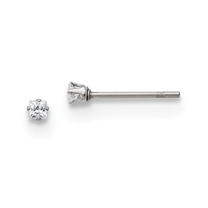 Earrings Stainless Steel Polished 2mm Square CZ Stud Post Earrings TreasureFineJewelers Earrings Stainless Steel Polished 2mm Square CZ Stud Post Earrings TreasureFineJewelers