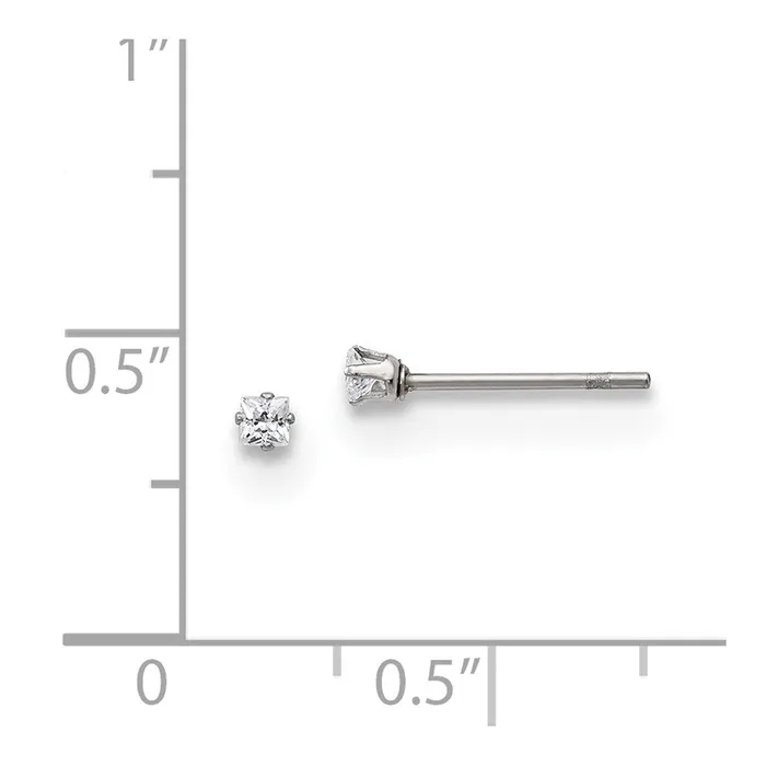Earrings Stainless Steel Polished 2mm Square CZ Stud Post Earrings TreasureFineJewelers