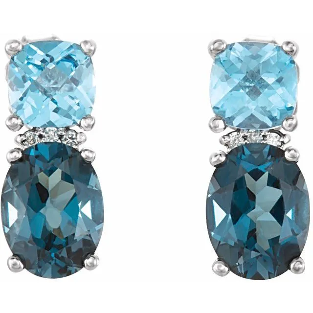 Earrings TreasureFineJewelers 14K White London Blue Topaz Swiss Blue Topaz 01 CTW Diamond Earrings