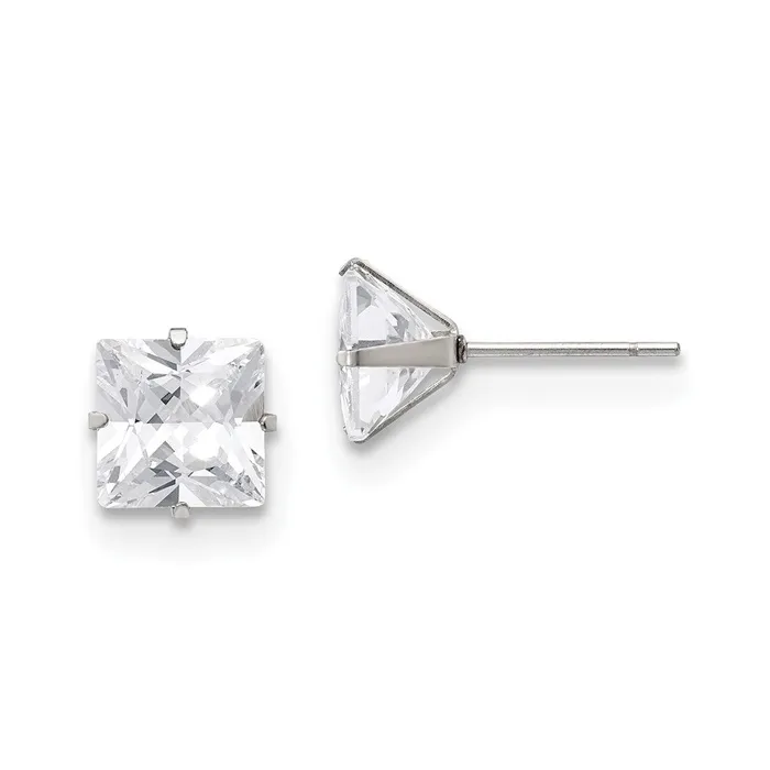 Earrings TreasureFineJewelers Stainless Steel Polished 8mm Square CZ Stud Post Earrings Earrings TreasureFineJewelers Stainless Steel Polished 8mm Square CZ Stud Post Earrings