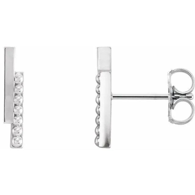 Earrings TreasureFineJewelers Sterling Silver Beaded Bar Earring