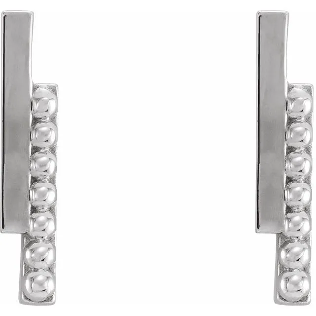 Earrings TreasureFineJewelers Sterling Silver Beaded Bar Earring