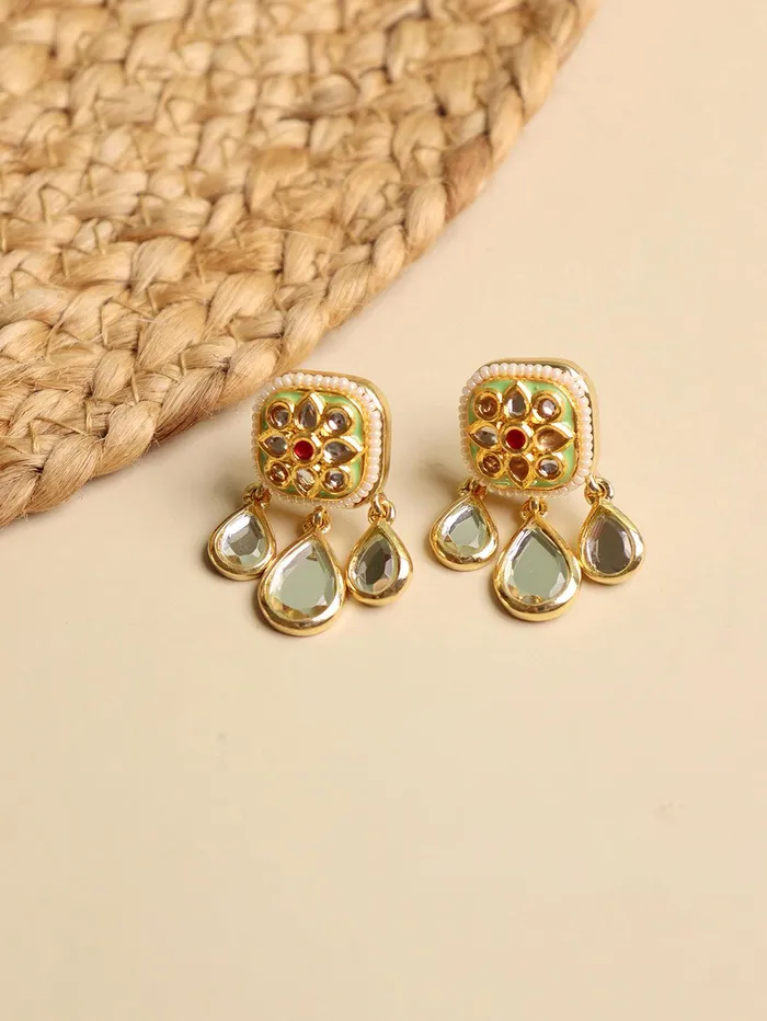Earrings Curio Cottage Aina Mint Green and Red Floral Mirror Drop Earrings Earrings Curio Cottage Aina Mint Green and Red Floral Mirror Drop Earrings