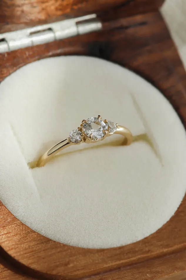 Rings Lacee Alexandra Jewelry Three Stone Engagement Ring With Polished Band in Solid Gold Rings Lacee Alexandra Jewelry Three Stone Engagement Ring With Polished Band in Solid Gold