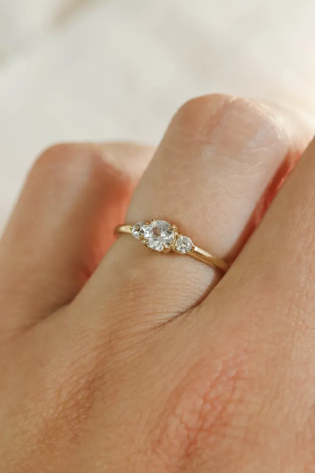 Rings Lacee Alexandra Jewelry Three Stone Engagement Ring With Polished Band in Solid Gold