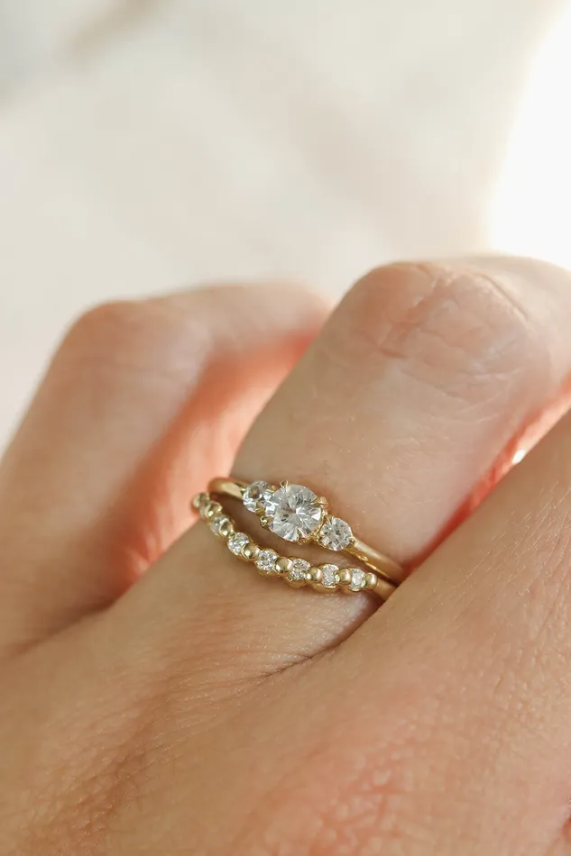 Rings Lacee Alexandra Jewelry Three Stone Engagement Ring With Polished Band in Solid Gold