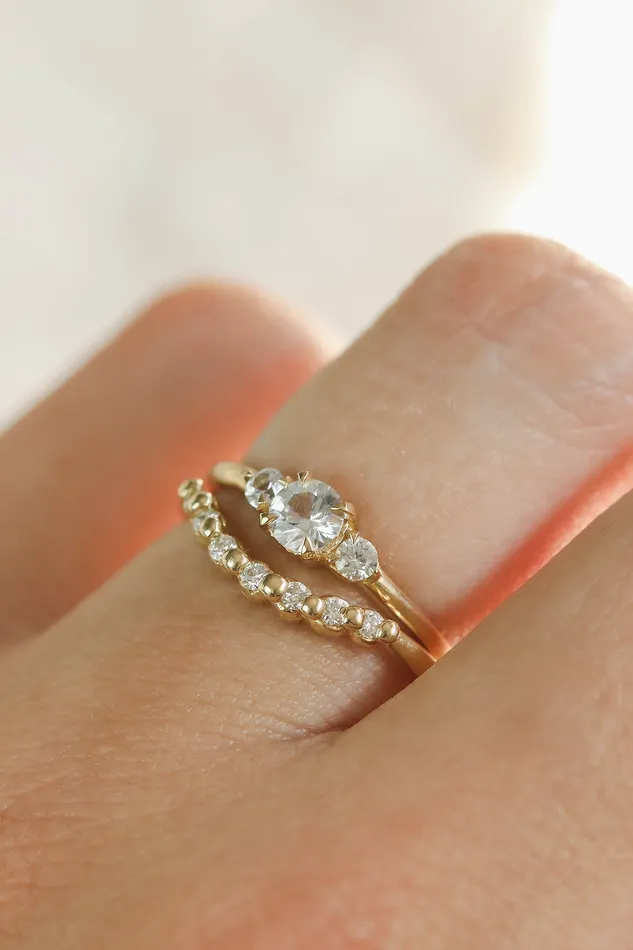 Rings Lacee Alexandra Jewelry Three Stone Engagement Ring With Polished Band in Solid Gold