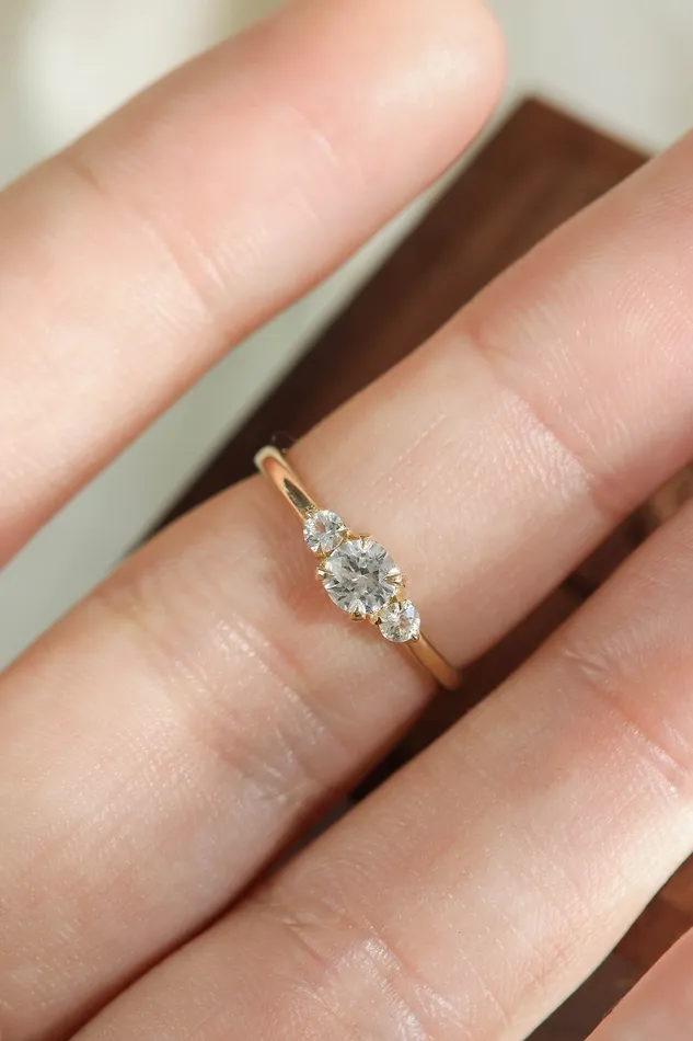 Rings Lacee Alexandra Jewelry Three Stone Engagement Ring With Polished Band in Solid Gold