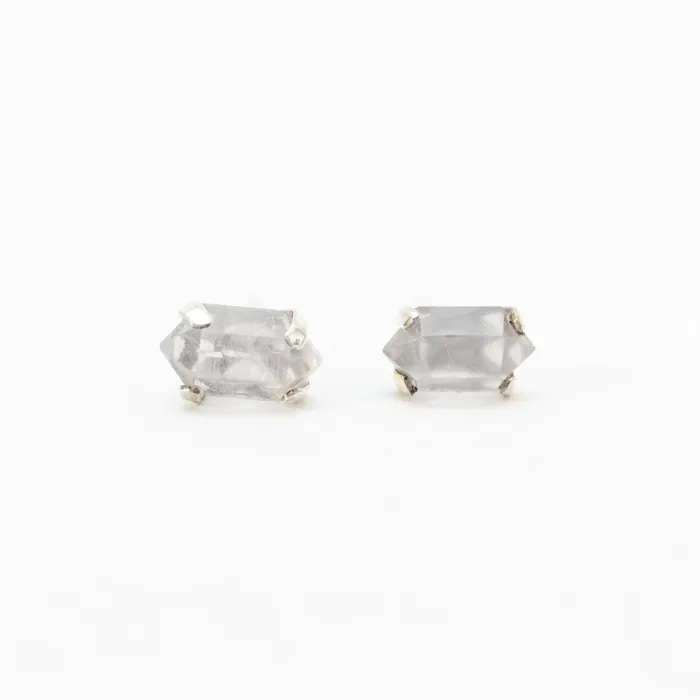 Rings Mimi Marge Silver Faceted Rose Quartz Studs