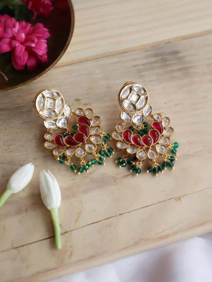 The Bridal Edit Red And Green Kundan Mini Chandbali Earrings Curio Cottage Earrings The Bridal Edit Red And Green Kundan Mini Chandbali Earrings Curio Cottage Earrings