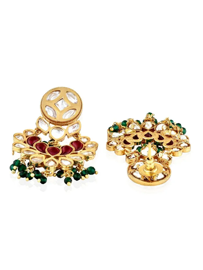 The Bridal Edit Red And Green Kundan Mini Chandbali Earrings Curio Cottage Earrings The Bridal Edit Red And Green Kundan Mini Chandbali Earrings Curio Cottage Earrings