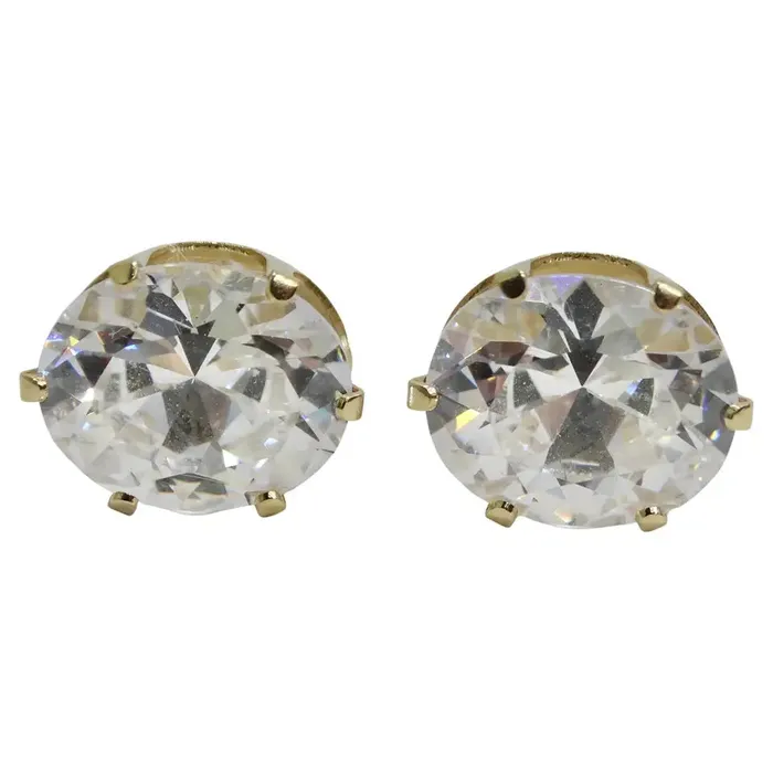 Earrings 18K Gold Plated Swarovski Synthetic Round Emerald Cut Crystal Stud Earrings Vintage by Misty Earrings 18K Gold Plated Swarovski Synthetic Round Emerald Cut Crystal Stud Earrings Vintage by Misty