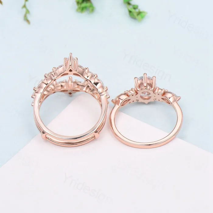 PENFINE Rings 15CT Oval Moonstone Engagement Ring Set Vintage Pear Opal Moissanite Wedding Ring Set Women Double Curved Stacking Pear Band Bridal Set PENFINE Rings 15CT Oval Moonstone Engagement Ring Set Vintage Pear Opal Moissanite Wedding Ring Set Women Double Curved Stacking Pear Band Bridal Set