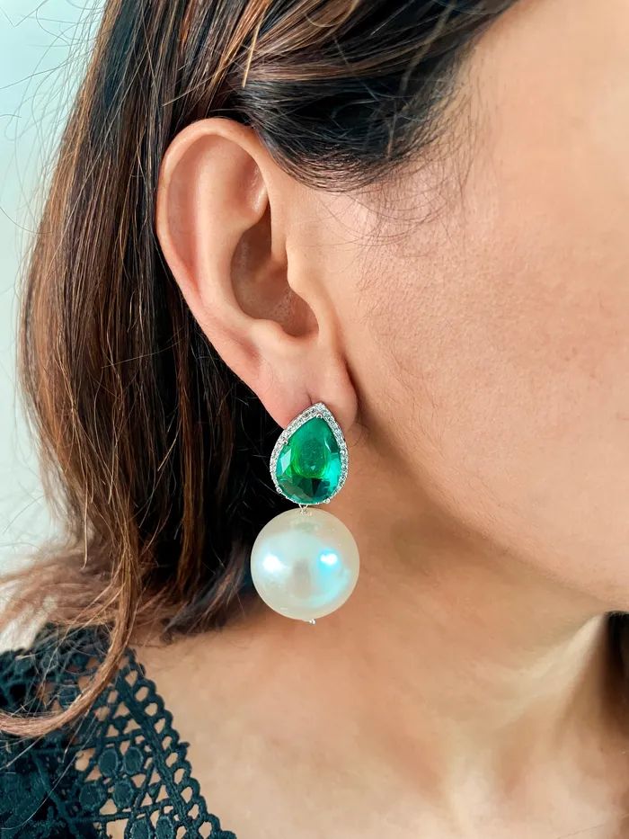 PRERTO ECOMMERCE PRIVATE LIMITED Earrings Marine Green Pearl Drop Earrings PRERTO ECOMMERCE PRIVATE LIMITED Earrings Marine Green Pearl Drop Earrings
