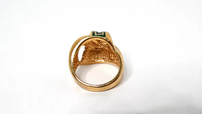 Rings Vintage by Misty 1990s 18k Gold Plated Green Enamel Striped Ribbon Style Cocktail Ring