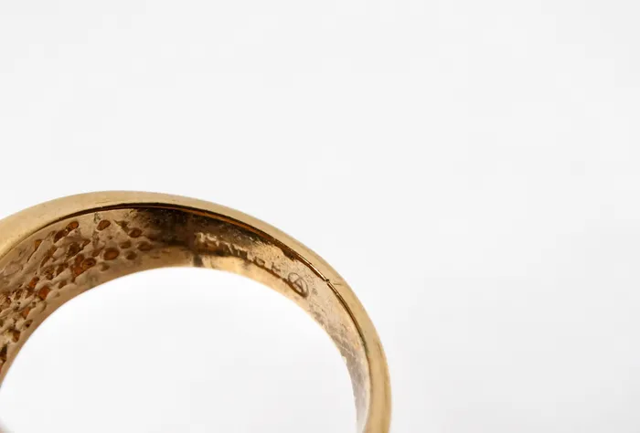 Rings Vintage by Misty 1990s 18k Gold Plated Green Enamel Striped Ribbon Style Cocktail Ring