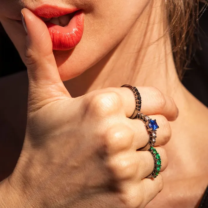 Jack Vartanian Rings MINI ROCK STAR RING IN BLACK RHODIUM PLATED 18K WHITE GOLD WITH BLACK DIAMOND