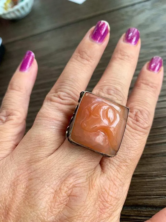 Rings Love Vintage Paris Carved Carnelian Dog Ring Handmade 800 Silver Vintage