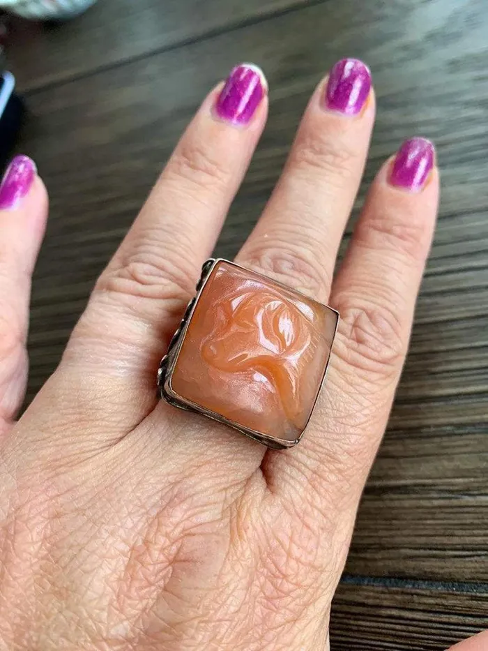 Rings Love Vintage Paris Carved Carnelian Dog Ring Handmade 800 Silver Vintage